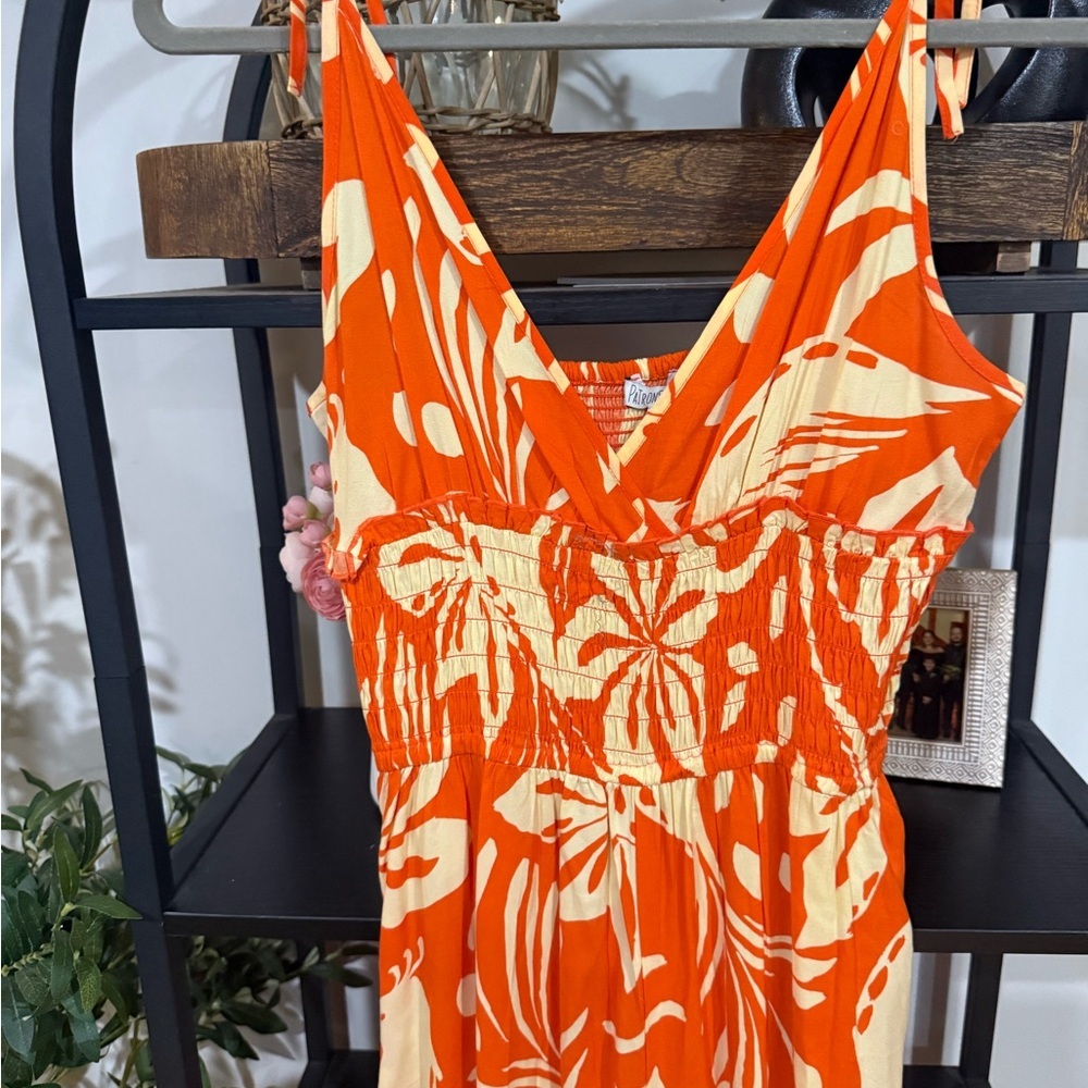 Patrons of Peace Vibrant Orange and Cream Sundress size small - Picture 2 of 8